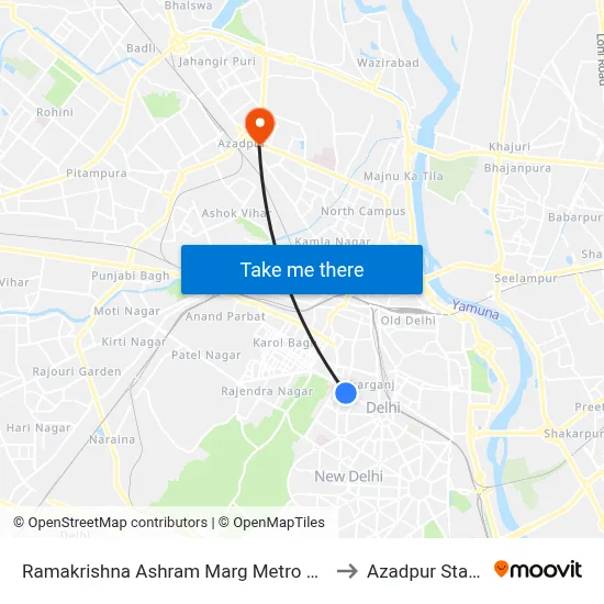Ramakrishna Ashram Marg Metro Station to Azadpur Station map