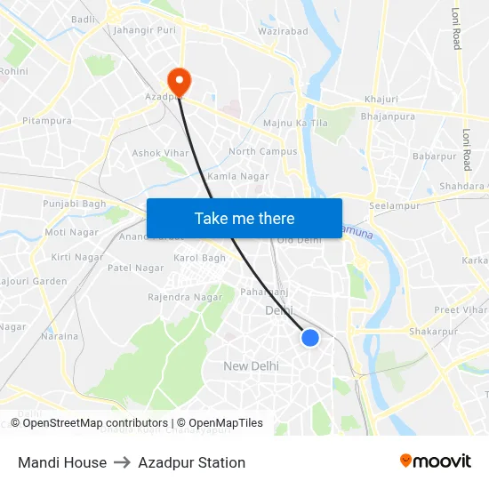 Mandi House to Azadpur Station map