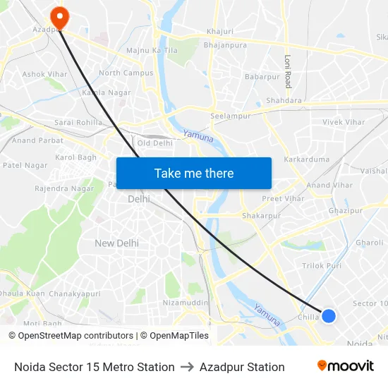 Noida Sector 15 Metro Station to Azadpur Station map