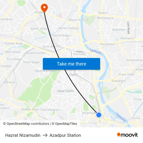 Hazrat Nizamudin to Azadpur Station map