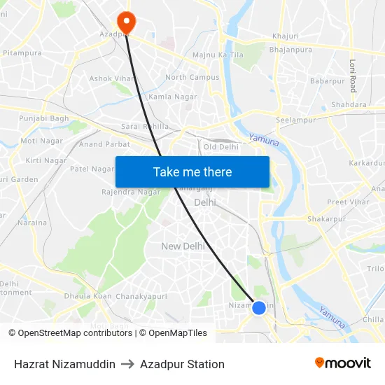 Hazrat Nizamuddin to Azadpur Station map