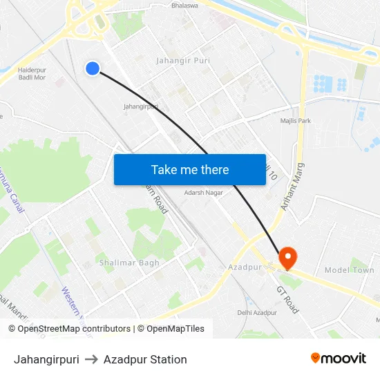 Jahangirpuri to Azadpur Station map