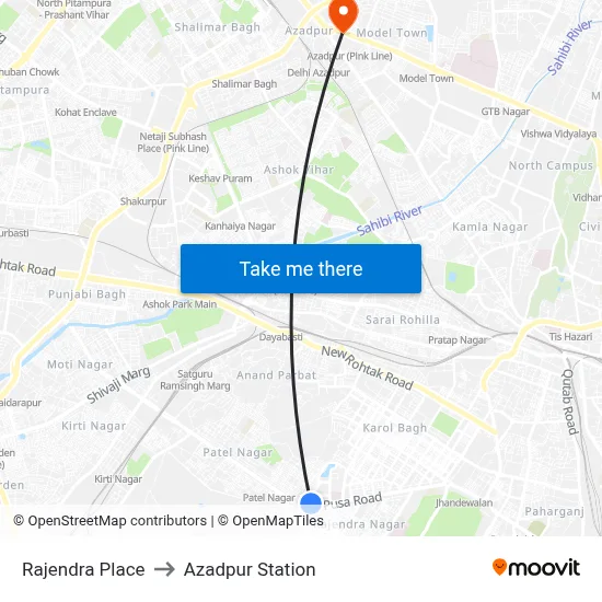 Rajendra Place to Azadpur Station map
