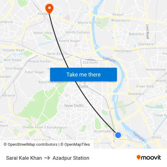 Sarai Kale Khan to Azadpur Station map