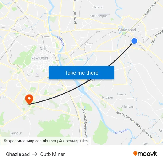 Ghaziabad to Qutb Minar map