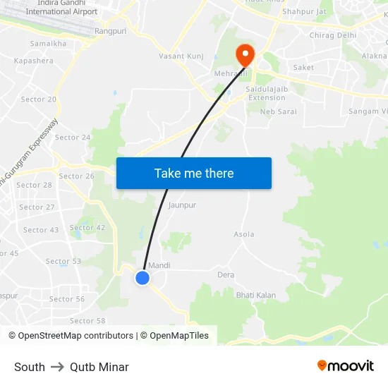 South to Qutb Minar map