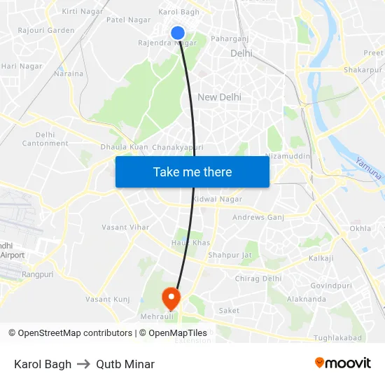 Karol Bagh to Qutb Minar map