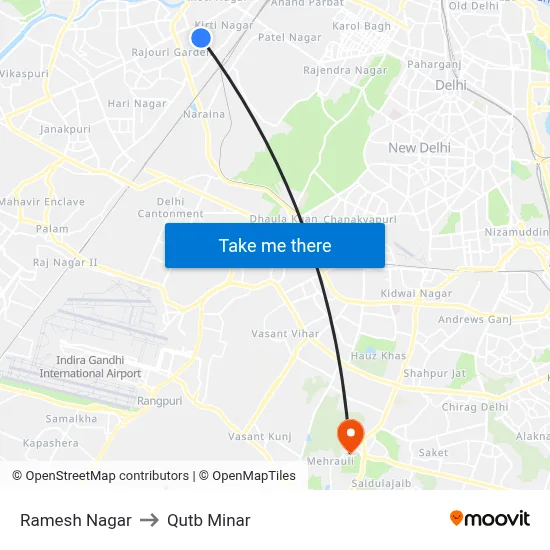 Ramesh Nagar to Qutb Minar map