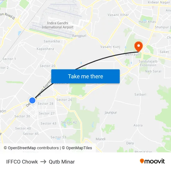 IFFCO Chowk to Qutb Minar map
