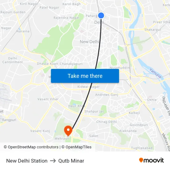 New Delhi Station to Qutb Minar map