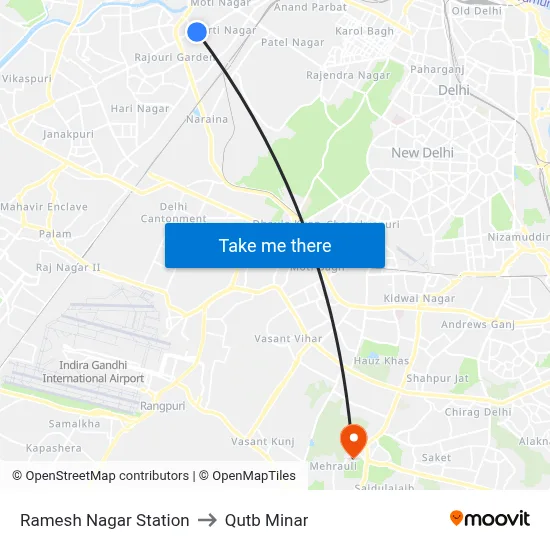 Ramesh Nagar Station to Qutb Minar map