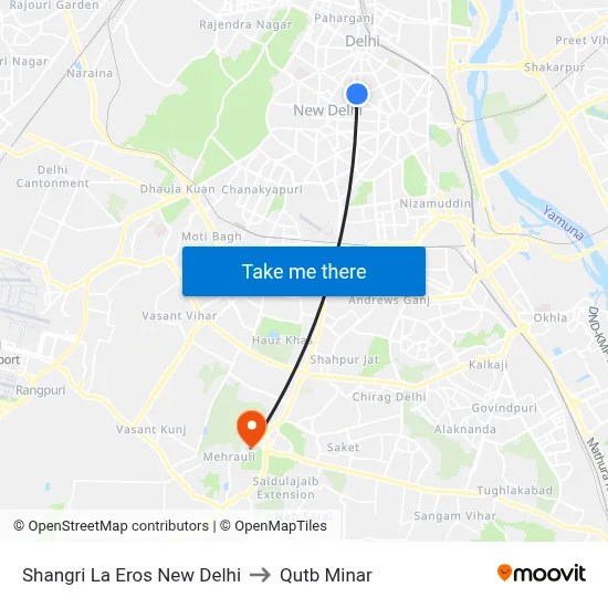 Shangri La Eros New Delhi to Qutb Minar map