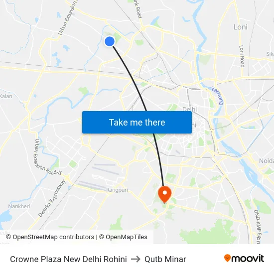 Crowne Plaza New Delhi Rohini to Qutb Minar map