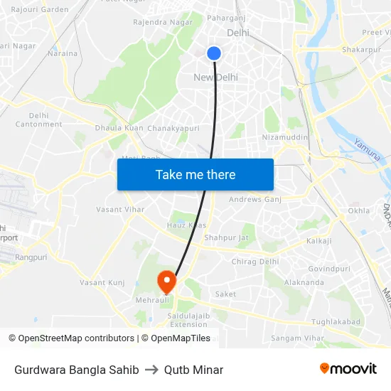 Gurdwara Bangla Sahib to Qutb Minar map