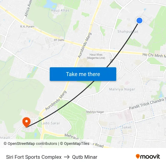 Siri Fort Sports Complex to Qutb Minar map