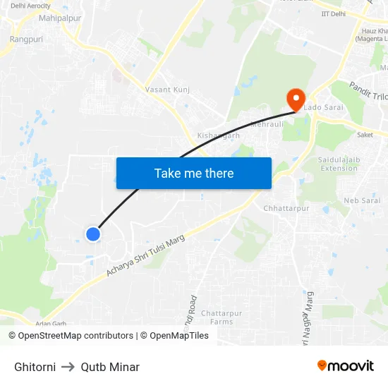 Ghitorni to Qutb Minar map