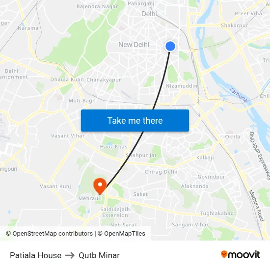 Patiala House to Qutb Minar map
