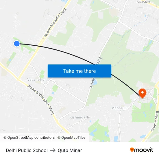 Delhi Public School to Qutb Minar map