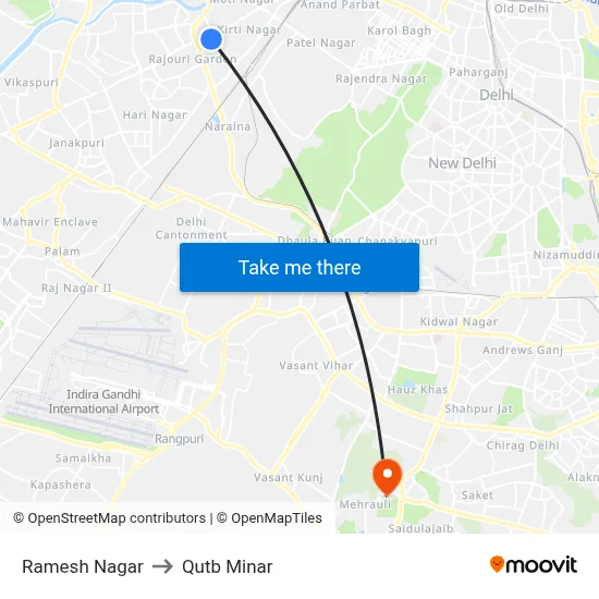 Ramesh Nagar to Qutb Minar map