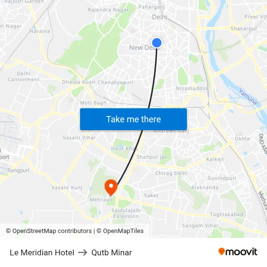 Le Meridian Hotel to Qutb Minar map