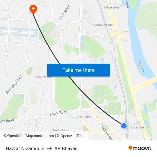 Hazrat Nizamudin to AP Bhavan map