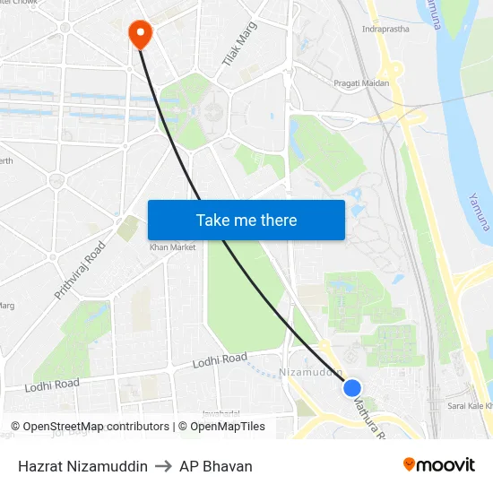 Hazrat Nizamuddin to AP Bhavan map