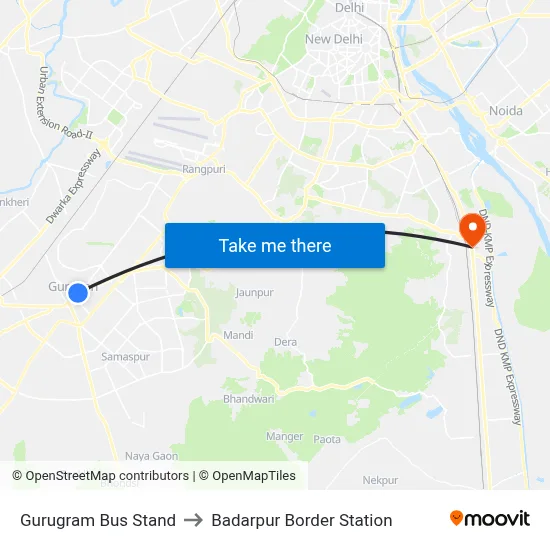 Gurugram Bus Stand to Badarpur Border Station map