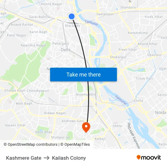 कश्मीरी गेट to कैलाश कॉलोनी map