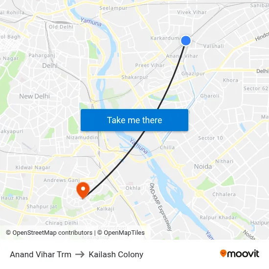 Anand Vihar Trm to Kailash Colony map