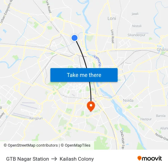 GTB Nagar Station to Kailash Colony map