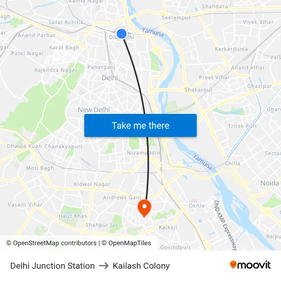 Delhi Junction Station to Kailash Colony map