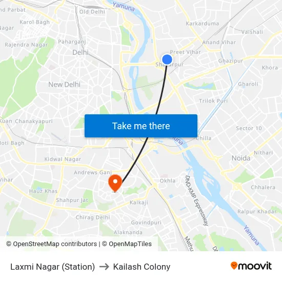 Laxmi Nagar (Station) to Kailash Colony map
