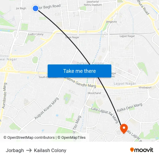Jorbagh to Kailash Colony map