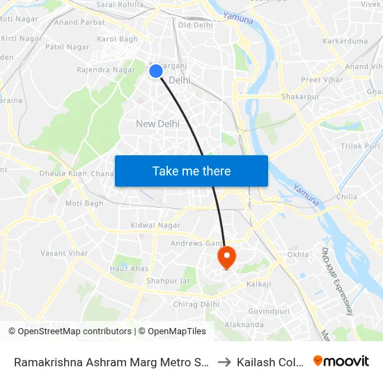 Ramakrishna Ashram Marg Metro Station to Kailash Colony map
