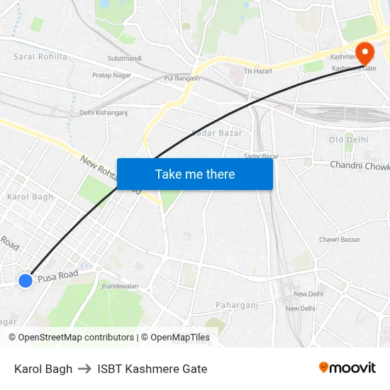 Karol Bagh to ISBT Kashmere Gate map