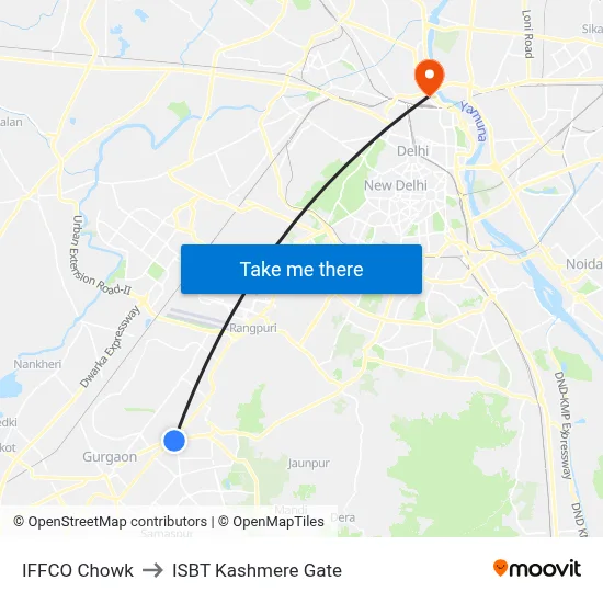 Iffco Chowk to ISBT Kashmere Gate map