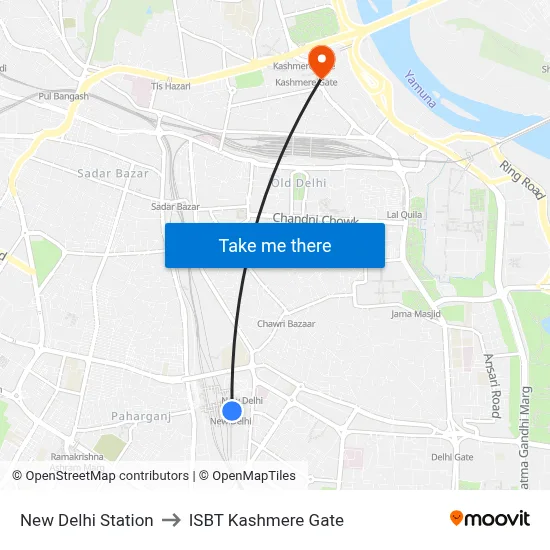 New Delhi Station to ISBT Kashmere Gate map