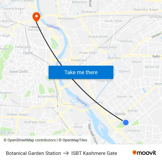 Botanical Garden Station to ISBT Kashmere Gate map