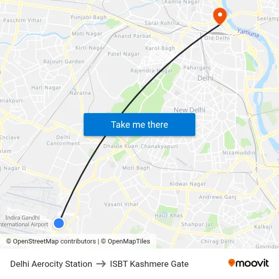 Delhi Aerocity Station to ISBT Kashmere Gate map