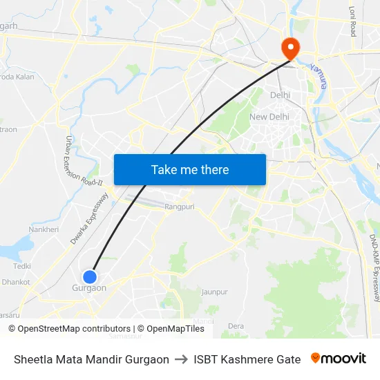 Sheetla Mata Mandir Gurgaon to ISBT Kashmere Gate map