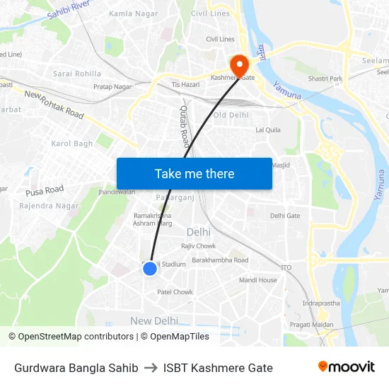 Gurdwara Bangla Sahib to ISBT Kashmere Gate map