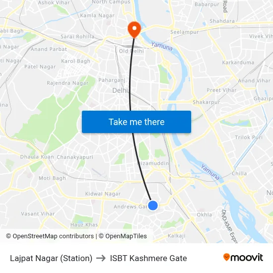 Lajpat Nagar (Station) to ISBT Kashmere Gate map