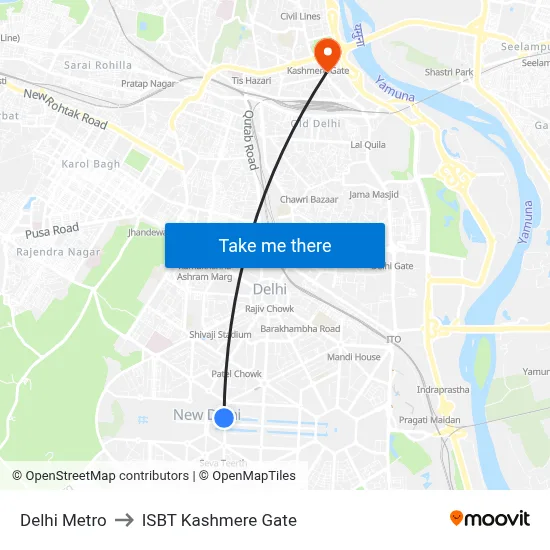 Delhi Metro to ISBT Kashmere Gate map