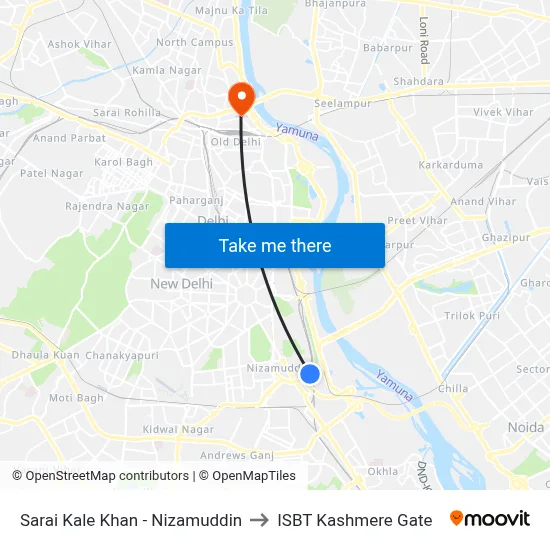 Sarai Kale Khan - Nizamuddin to ISBT Kashmere Gate map