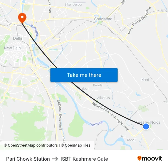 Pari Chowk Station to ISBT Kashmere Gate map