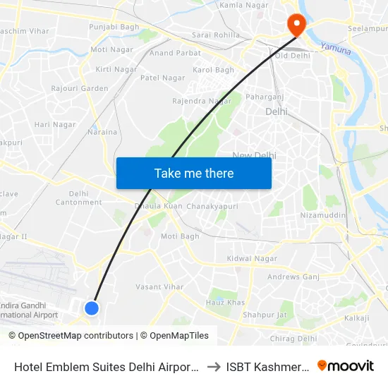 Hotel Emblem Suites Delhi Airport, New Delhi to ISBT Kashmere Gate map