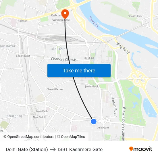 Delhi Gate (Station) to ISBT Kashmere Gate map