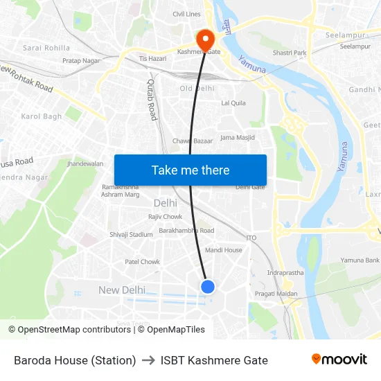 Baroda House (Station) to ISBT Kashmere Gate map