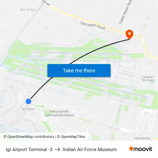 Igi Airport Terminal -3 to Indian Air Force Museum map