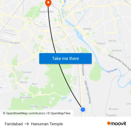 Faridabad to Hanuman Temple map